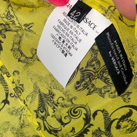 Versace Neon Yellow and Black Patterned Blouse - Picture 8 of 16